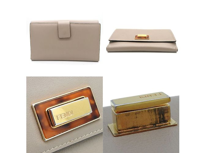 Peekaboo Fendi Bi-Fold Geldbörse aus greige Leder Beige Grau - Ansicht 4
