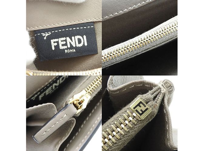 Peekaboo Fendi Bi-Fold Geldbörse aus greige Leder Beige Grau - Ansicht 7