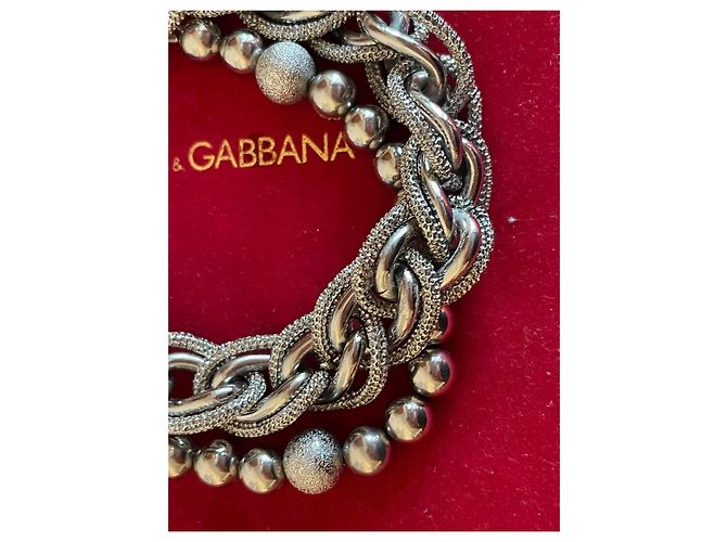 Splendida parure DOLCE & GABBANA in acciaio argento doppia catena ad anelli e palline lucide e diamantate - vista 10