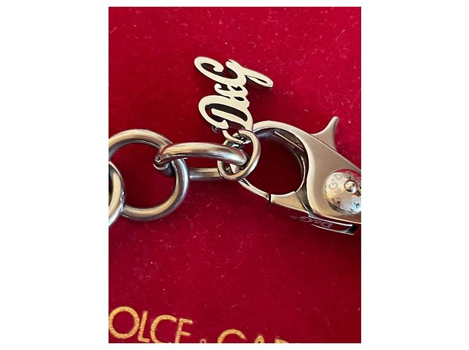 Splendida parure DOLCE & GABBANA in acciaio argento doppia catena ad anelli e palline lucide e diamantate - vista 4