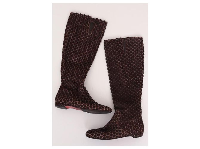 Botas Christian Louboutin de piel de becerro marrón Castaño - vista 2