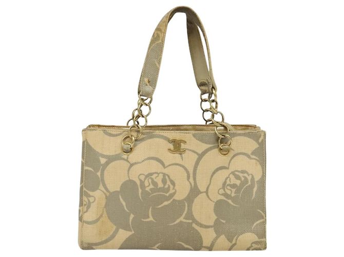 CHANEL Borsa Tote Camelia Catena Paglia Beige CC Auth 122907 - vista 13