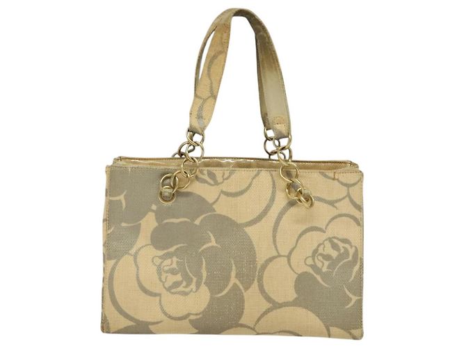 CHANEL Borsa Tote Camelia Catena Paglia Beige CC Auth 122907 - vista 2