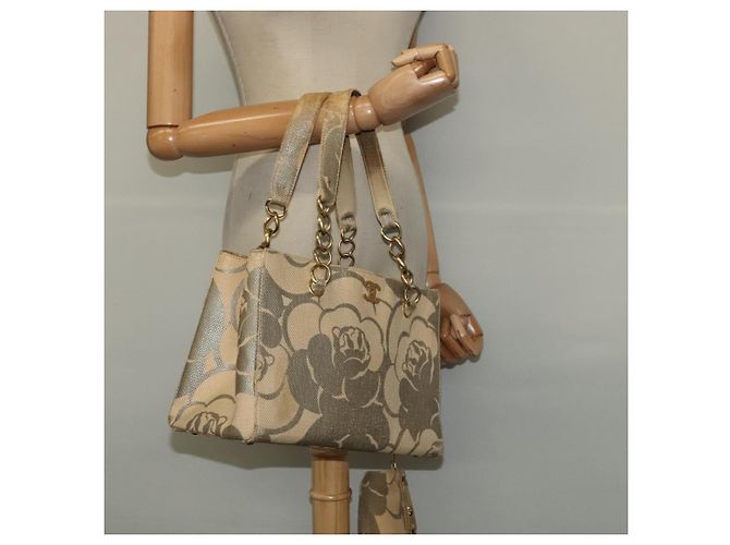 CHANEL Borsa Tote Camelia Catena Paglia Beige CC Auth 122907 - vista 25