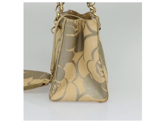 CHANEL Borsa Tote Camelia Catena Paglia Beige CC Auth 122907 - vista 4