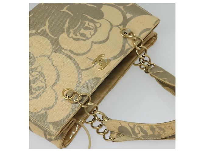CHANEL Borsa Tote Camelia Catena Paglia Beige CC Auth 122907 - vista 6