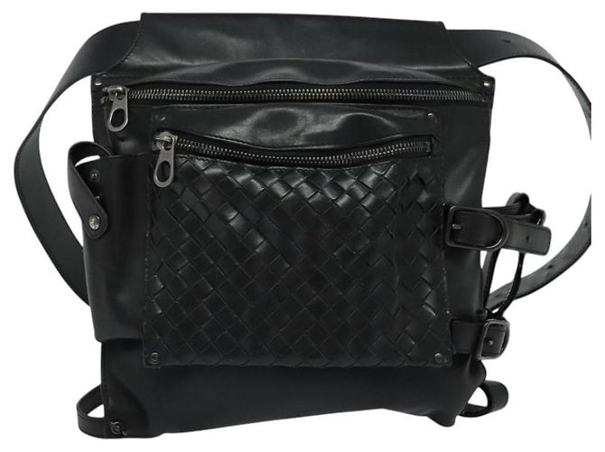 Autre Marque BOTTEGA VENETA INTRECCIATO Borsa a vita Pelle Nera Auth MX365 Nero - vista 13