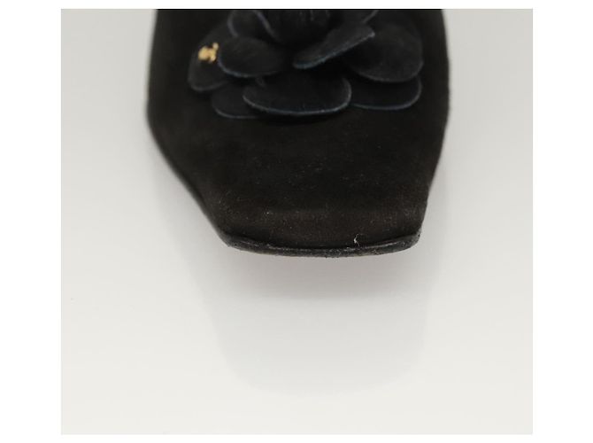 CHANEL Escarpins en daim noir CC Auth am8442 - vue 14