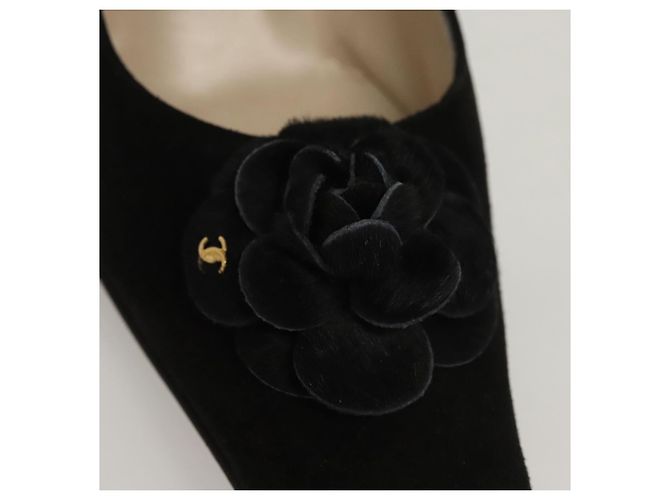 CHANEL Escarpins en daim noir CC Auth am8442 - vue 15
