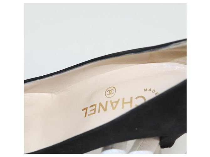 CHANEL Escarpins en daim noir CC Auth am8442 - vue 18