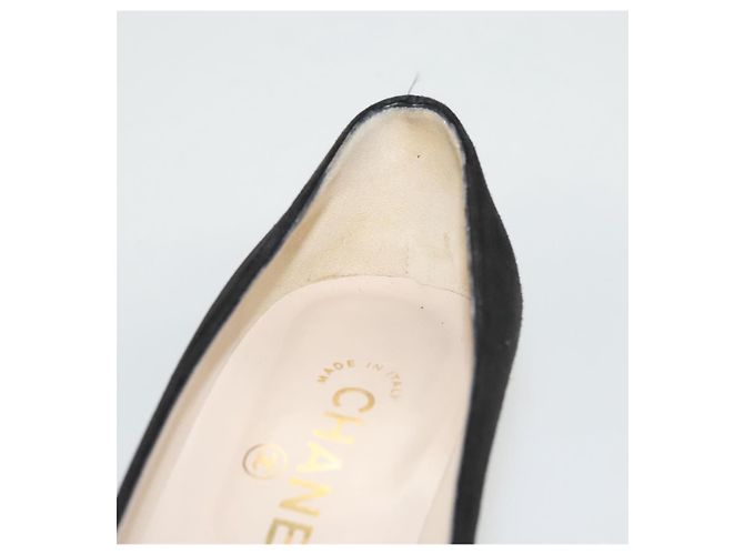 CHANEL Escarpins en daim noir CC Auth am8442 - vue 19