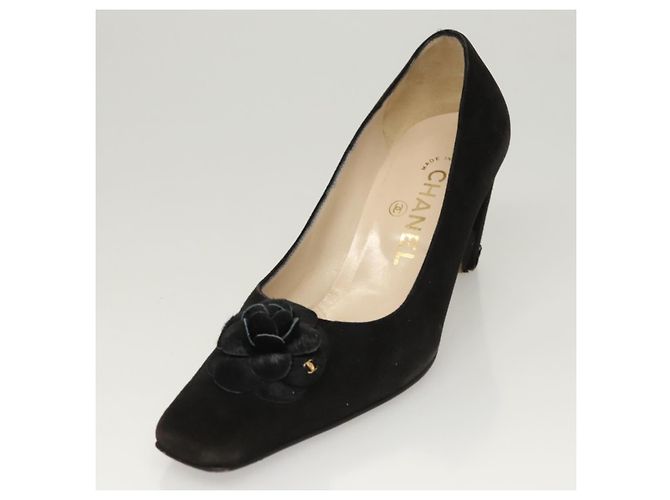 CHANEL Escarpins en daim noir CC Auth am8442 - vue 21