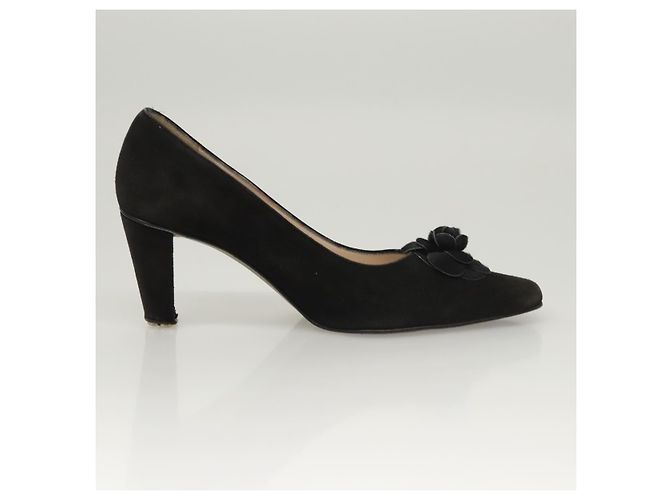 CHANEL Escarpins en daim noir CC Auth am8442 - vue 23