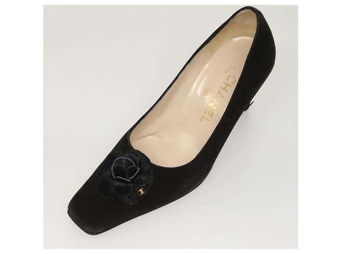 CHANEL Escarpins en daim noir CC Auth am8442 - vue 25