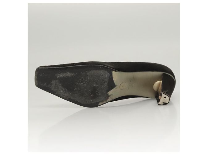 CHANEL Escarpins en daim noir CC Auth am8442 - vue 26