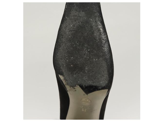 CHANEL Escarpins en daim noir CC Auth am8442 - vue 28