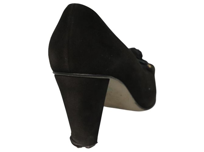 CHANEL Escarpins en daim noir CC Auth am8442 - vue 3