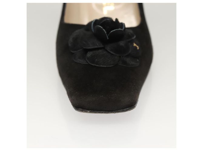 CHANEL Escarpins en daim noir CC Auth am8442 - vue 32