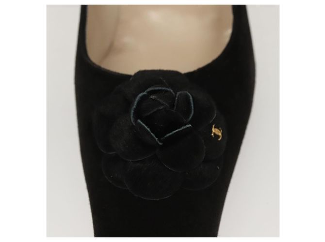 CHANEL Escarpins en daim noir CC Auth am8442 - vue 33