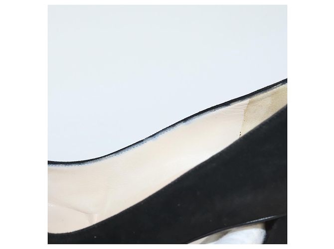 CHANEL Escarpins en daim noir CC Auth am8442 - vue 36