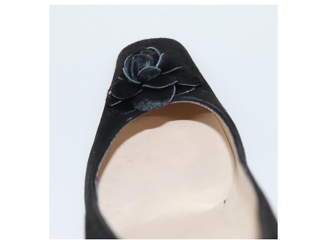 CHANEL Escarpins en daim noir CC Auth am8442 - vue 37