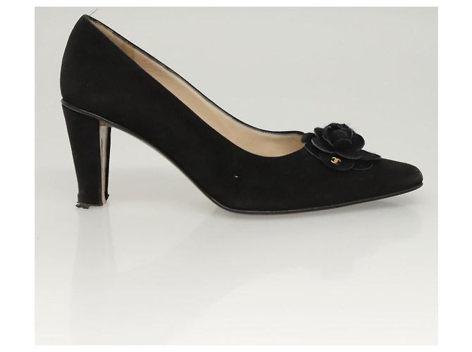 CHANEL Escarpins en daim noir CC Auth am8442 - vue 4