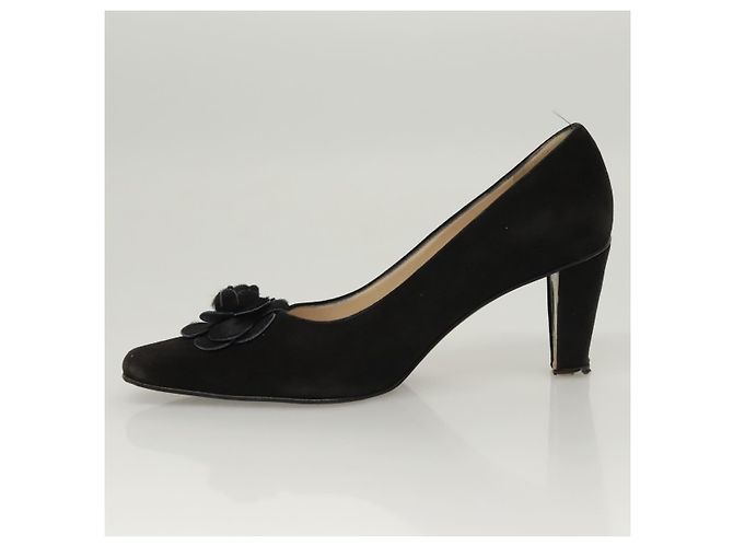 CHANEL Escarpins en daim noir CC Auth am8442 - vue 5