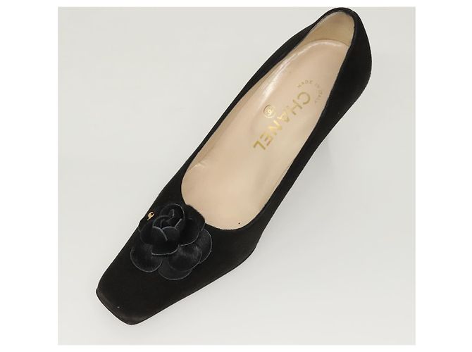 CHANEL Escarpins en daim noir CC Auth am8442 - vue 6