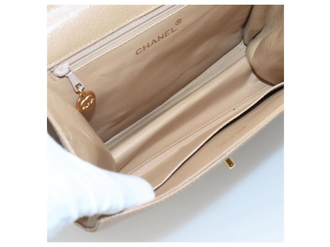 Borsa a Spalla CHANEL in Pelle Caviar Beige Oro CC Auth BA2341 D'oro - vista 10