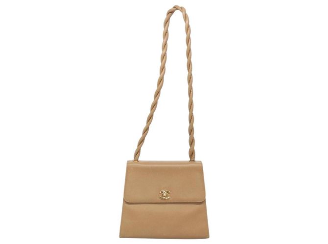 Borsa a Spalla CHANEL in Pelle Caviar Beige Oro CC Auth BA2341 D'oro - vista 13