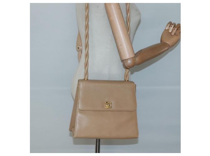Borsa a Spalla CHANEL in Pelle Caviar Beige Oro CC Auth BA2341 D'oro - vista 22