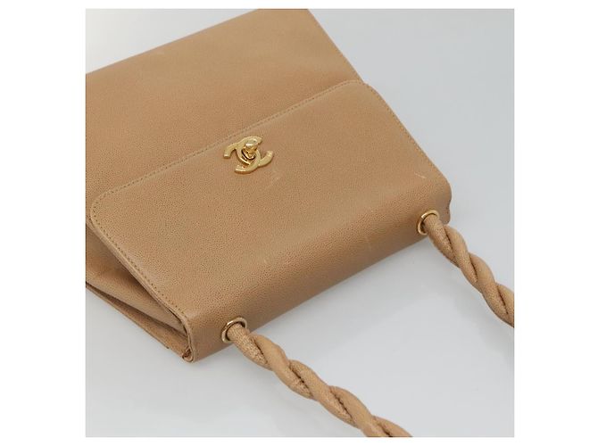 Borsa a Spalla CHANEL in Pelle Caviar Beige Oro CC Auth BA2341 D'oro - vista 6
