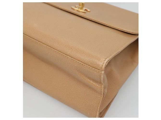 Borsa a Spalla CHANEL in Pelle Caviar Beige Oro CC Auth BA2341 D'oro - vista 9