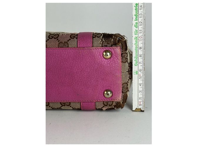 Vintage Gucci Monogram Baumwolltasche Beige Lila Pink - Ansicht 11