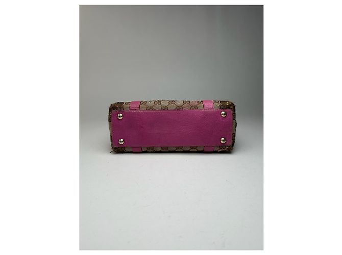 Vintage Gucci Monogram Baumwolltasche Beige Lila Pink - Ansicht 12