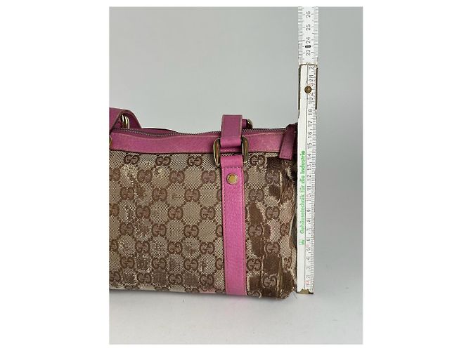 Vintage Gucci Monogram Baumwolltasche Beige Lila Pink - Ansicht 13