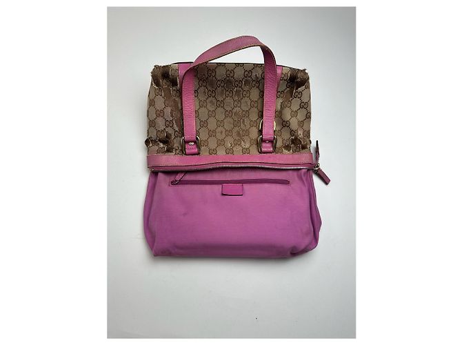 Vintage Gucci Monogram Baumwolltasche Beige Lila Pink - Ansicht 4