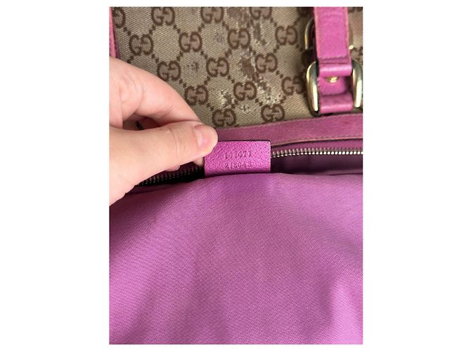 Vintage Gucci Monogram Baumwolltasche Beige Lila Pink - Ansicht 6