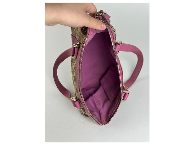 Vintage Gucci Monogram Baumwolltasche Beige Lila Pink - Ansicht 7