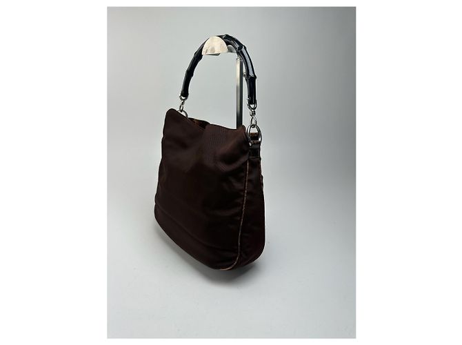 Vintage Gucci Bambo Polyester Tasche Braun - Ansicht 12