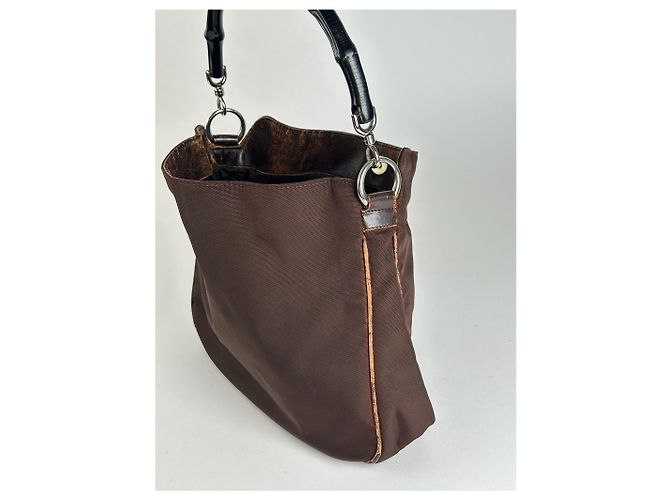 Vintage Gucci Bambo Polyester Tasche Braun - Ansicht 2