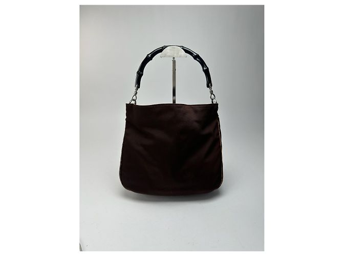 Vintage Gucci Bambo Polyester Tasche Braun - Ansicht 3
