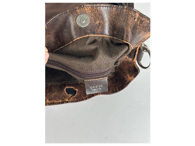 Vintage Gucci Bambo Polyester Tasche Braun - Ansicht 5