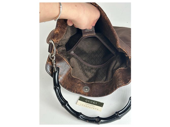Vintage Gucci Bambo Polyester Tasche Braun - Ansicht 6