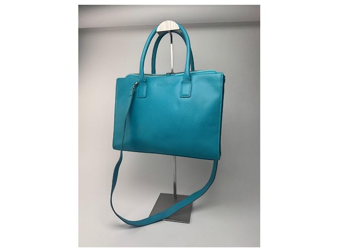 Vintage Jil Sander 2-Wege-Ledertasche türkis - Ansicht 15