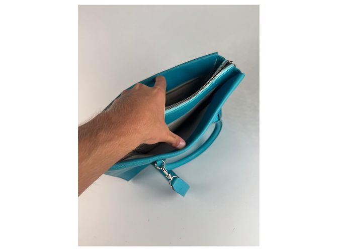 Vintage Jil Sander 2-Wege-Ledertasche türkis - Ansicht 3