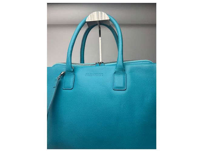 Vintage Jil Sander 2-Wege-Ledertasche türkis - Ansicht 5