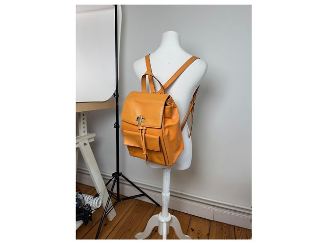 Céline Vintage Celine Paris Leather backpack Orange Yellow - view 11