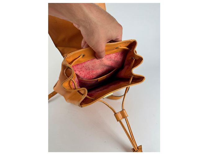 Céline Vintage Celine Paris Leather backpack Orange Yellow - view 13