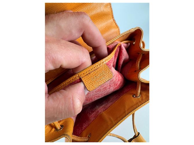 Céline Vintage Celine Paris Leather backpack Orange Yellow - view 4